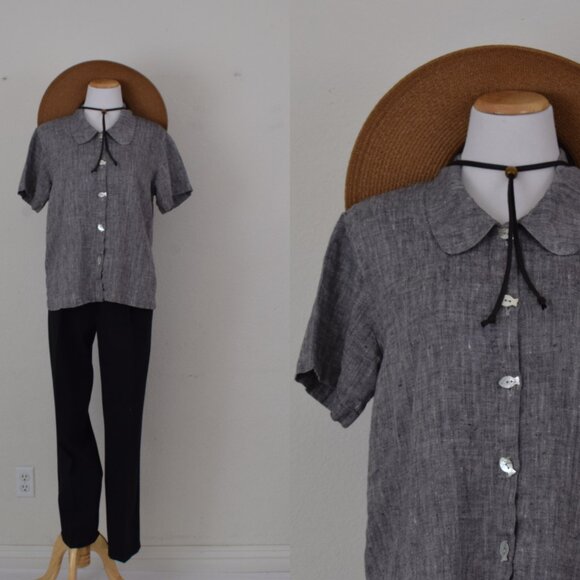 Vintage 90s Linen Button Bouse by FOCUS USA - Picture 1 of 12
